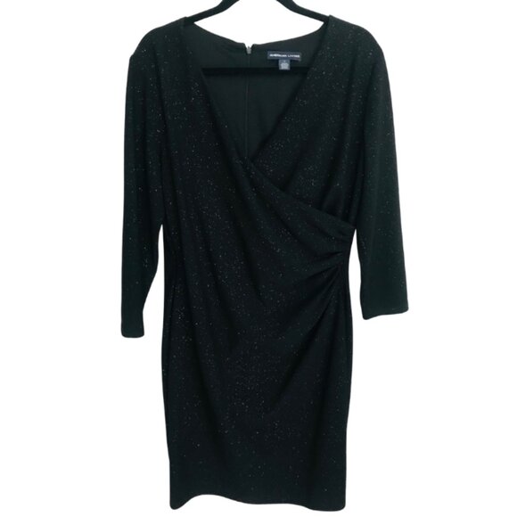 American Living Black Sparkle Faux Wrap Dress Midi Size 14 NWT - Picture 2 of 6